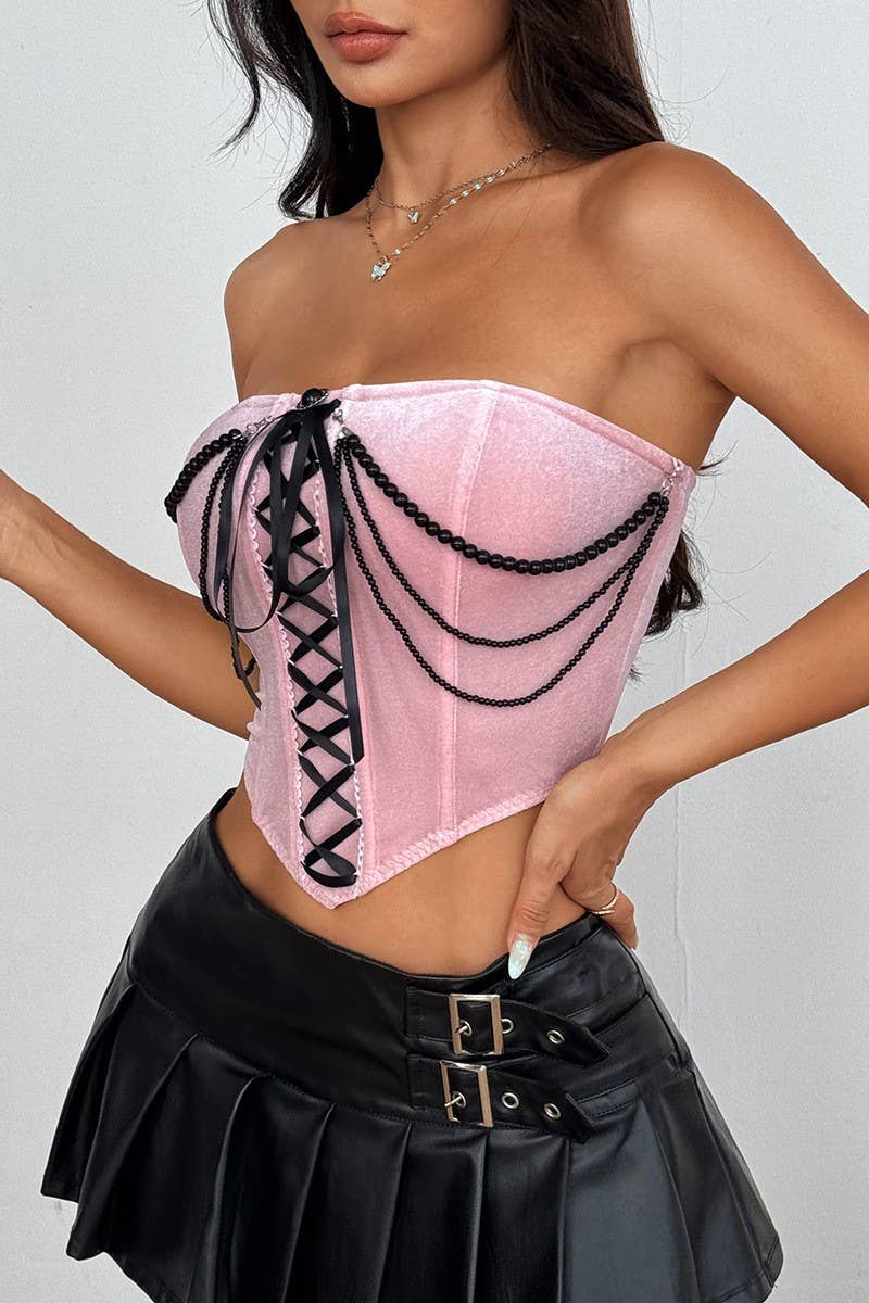 CWTTT0048_VELVET AND PEARL STRAPLESS HERRINGBONE TOP