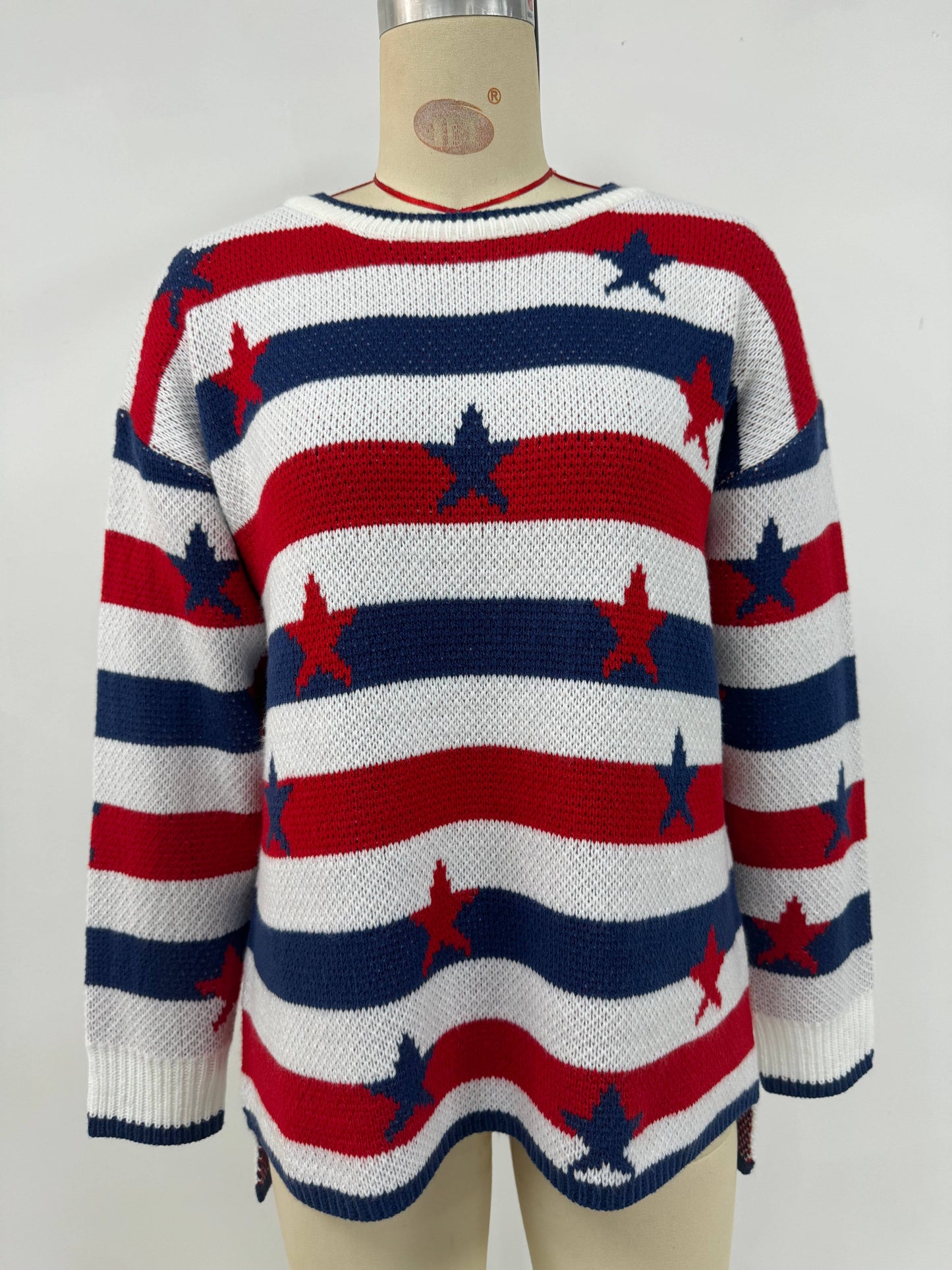 Fashionable flag print loose striped sweater