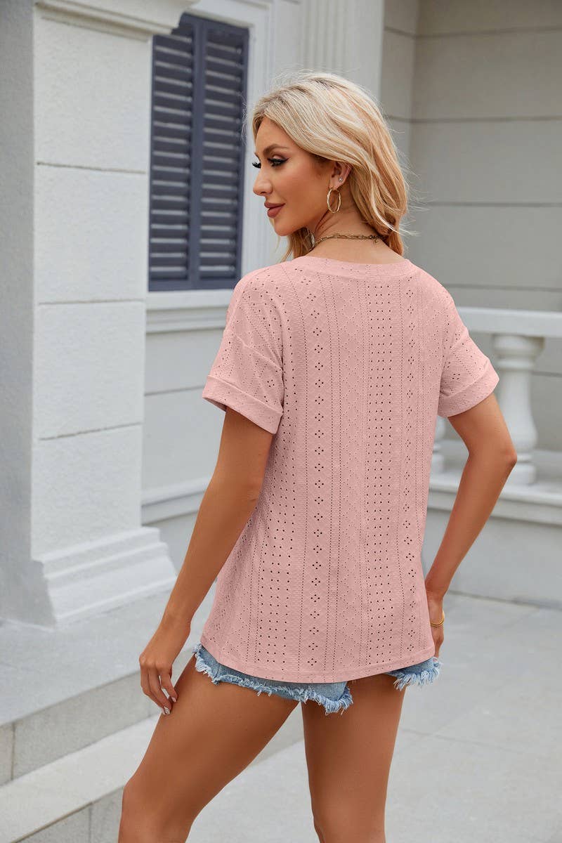 CWTTS0827_V-Neck Short Sleeve Knit Top