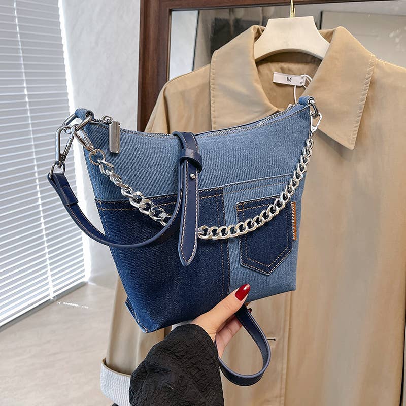 Retro patchwork denim large-capacity bag
