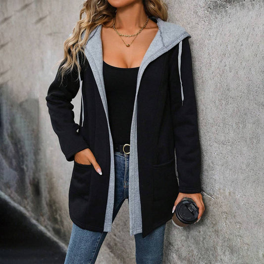 CASUAL FASHION PATCHWORK COLOR CARDIGAN HOODIE