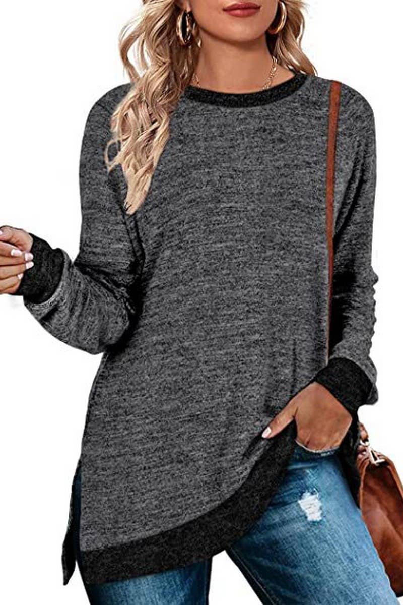 CWTBLL3686_COLORBLOCK SLIT LOOSE CASUAL PULLOVER TOP