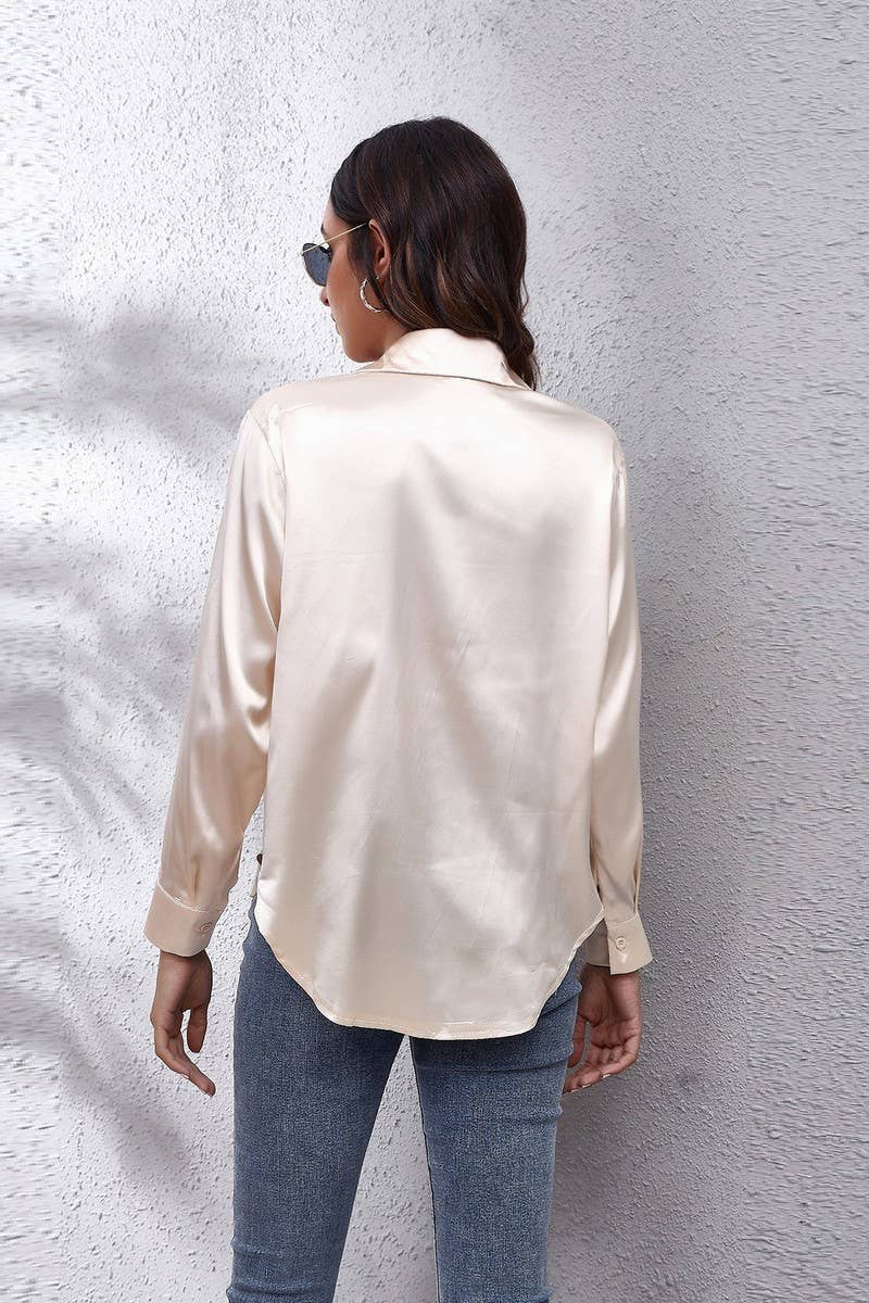 CWTBLL0691_Button Down Silky Satin Long Sleeve Top