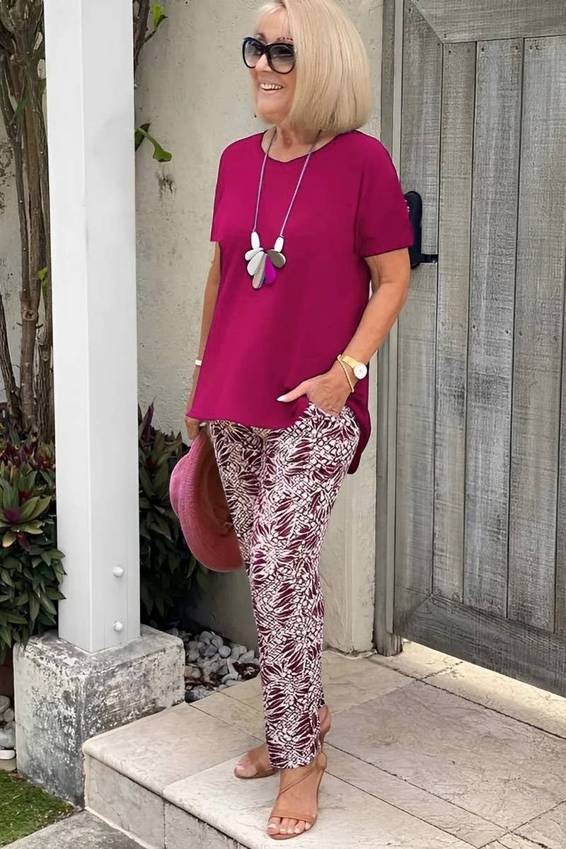 CWSTB00385_SOLID TOP AND PATTERNED TROUSERS SET