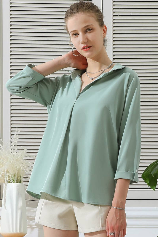 CWTSTS121_V-Neck Long Sleeve Collared Shirts