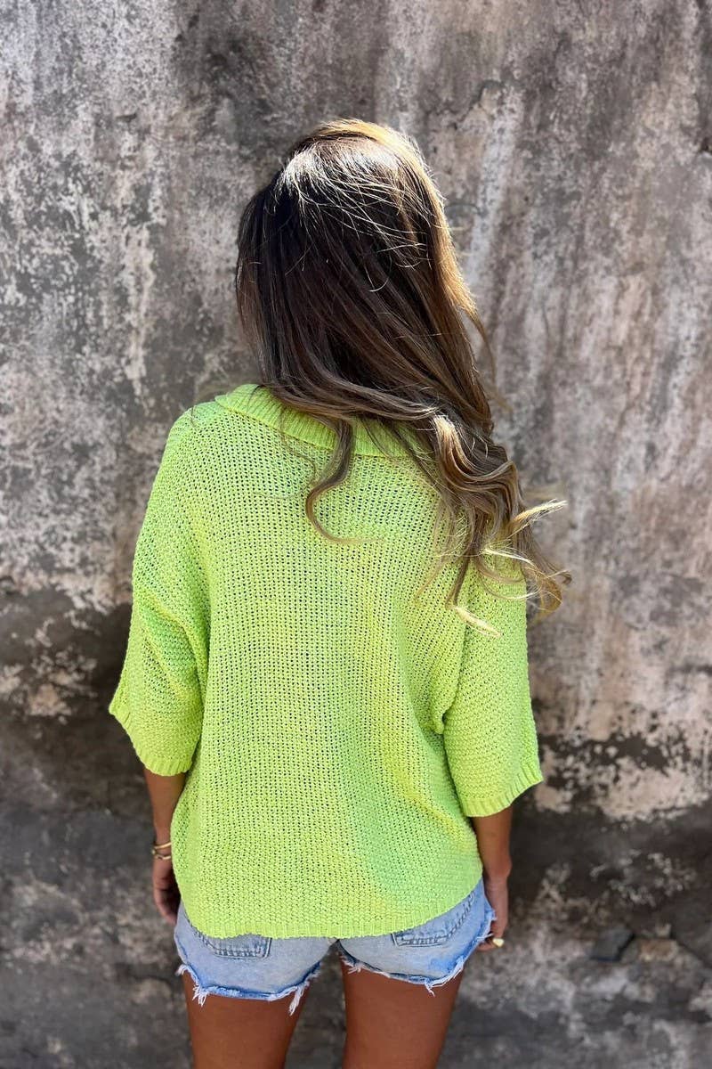 CWTBLL3943_SOLID V-NECK COLLAR KNIT BASIC TOP