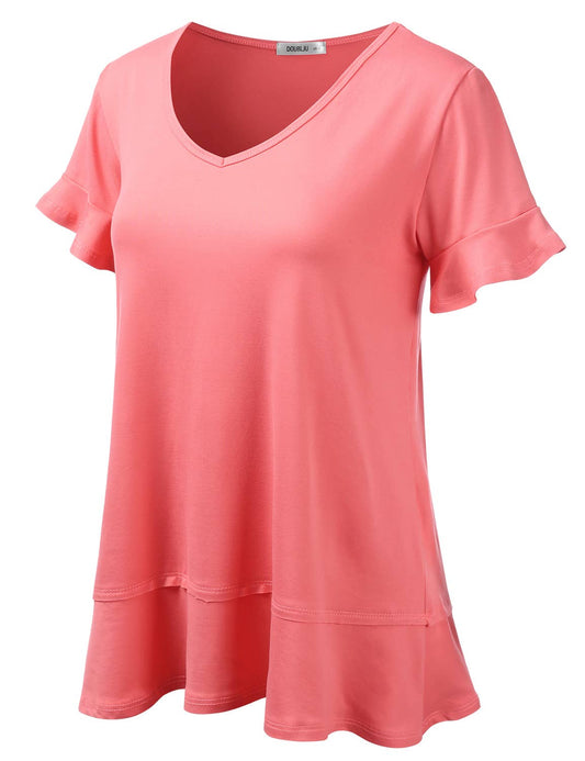 CWTTS681_Casual Tshirt V Neck Short Sleeve Loose blouse