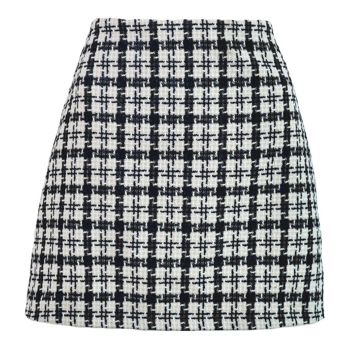 RETRO CHECKERED A-LINE SHORT WOOLEN SKIRT_CWBSS0393