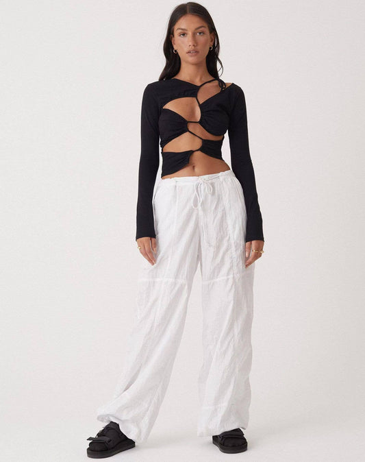 CWBLP1553_COMFORTABLE DRAWSTRING WIDE LEG CASUAL PANTS