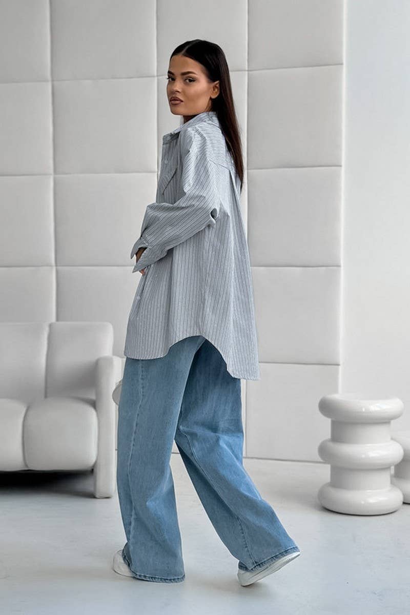 CWTBLL00605_HOT DIAMOND CASUAL LONG SLEEVE STRIPED SHIRT