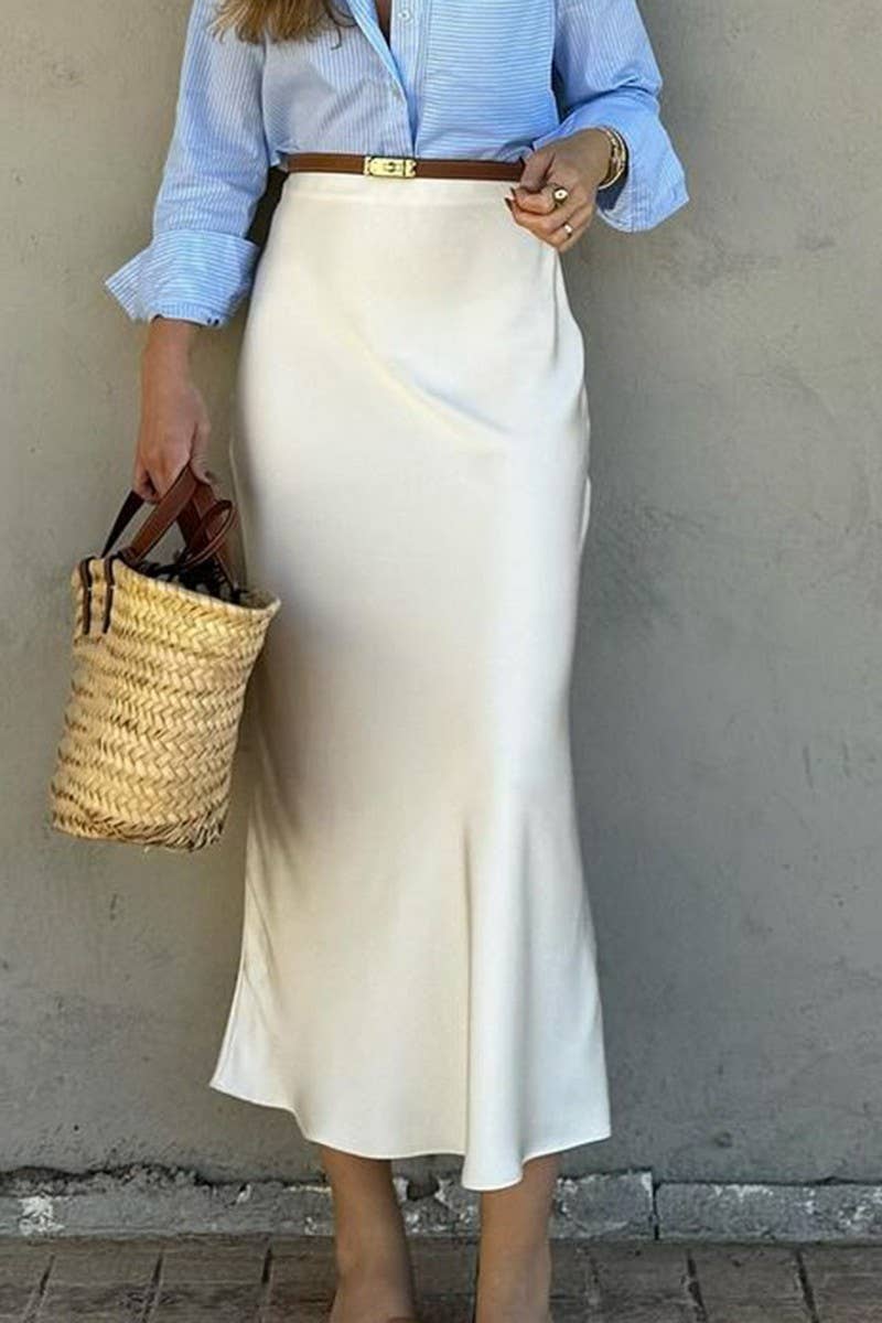 CWBLS00704_SOLID COLOR SATIN HIGH WAIST HIP SKIRT