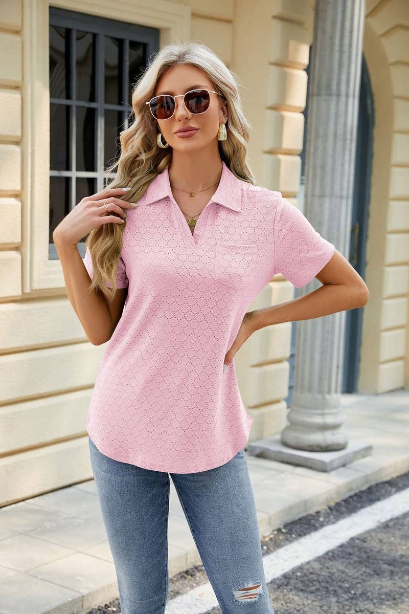 CWTTS0817_V-Neck Short Sleeve Knit Top