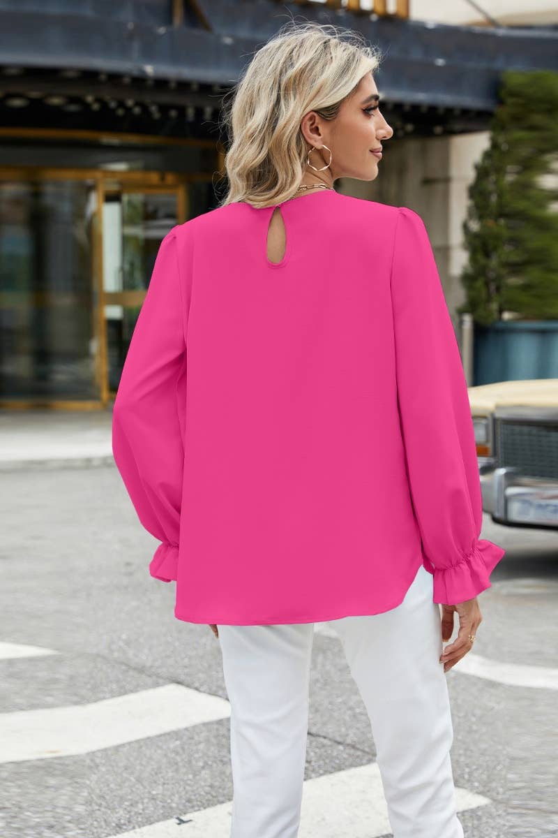 CWTBLL2871_CREW-NECK CHIFFON BAGGY LONG-SLEEVED BASE TOP