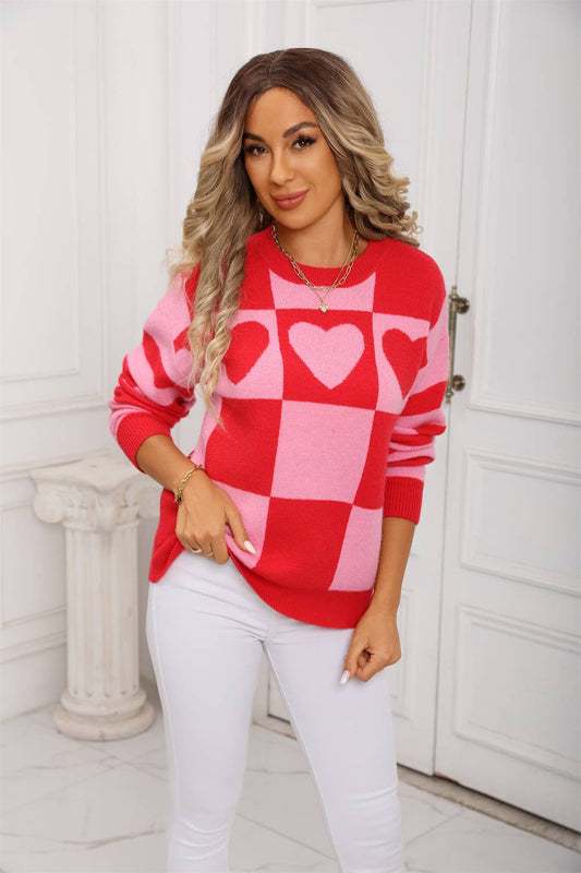 Color check pullover Valentine's Day sweater