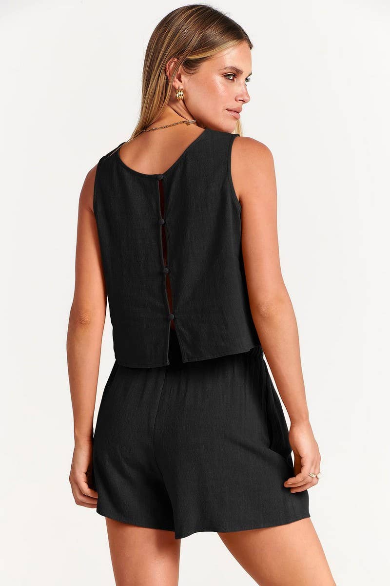 CWSTB1594_SOLID COLOR SLEEVELESS TOP SHORTS TWO PIECE SET
