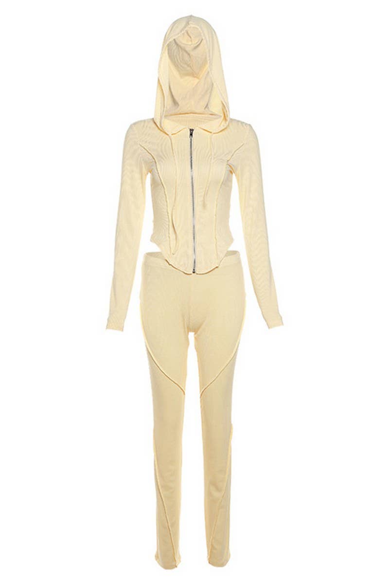 CWSTB1492_HOODED ZIPPER LONG SLEEVE PANTS TWO-PIECE SET