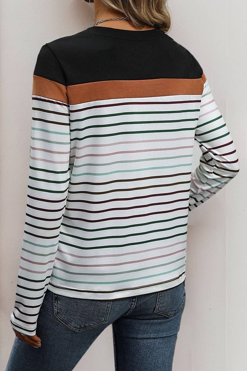 CWTBLL2874_CASUAL STRIPED COLOR CONTRAST LONG SLEEVE TOP