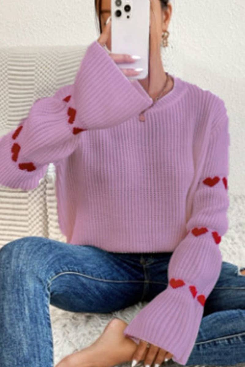 CWOSWL5124_BAGGY LONG-SLEEVED STRIPED SWEATER WITH HEARTS