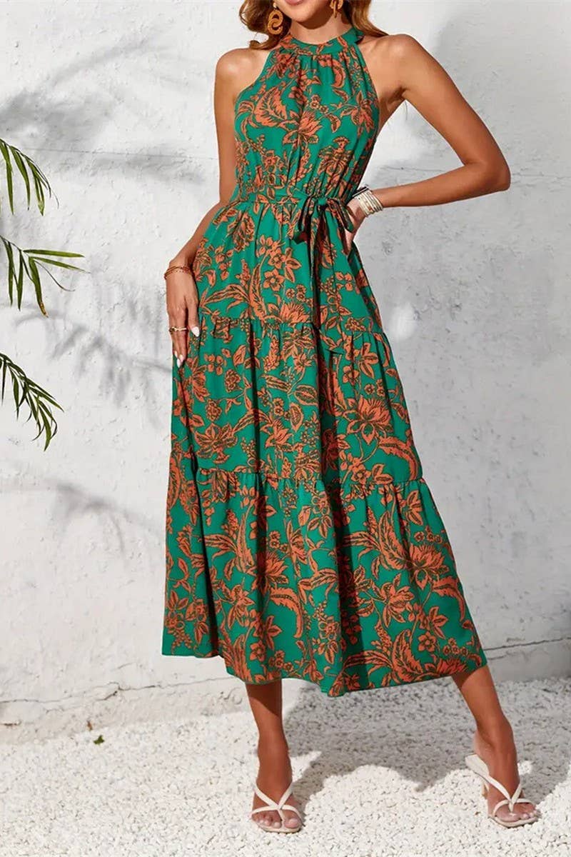 CWDMD1948_HALTERNECK SLEEVELESS ETHNIC PRINT LONG DRESS
