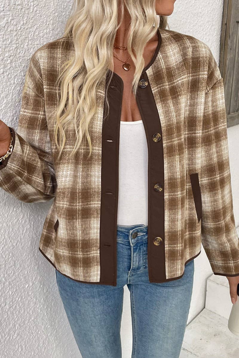 CWOCO00174_CASUAL LOOSE PLAID SHORT CARDIGAN JACKET