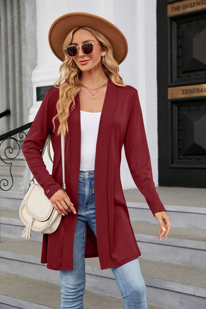 CWOCO1154_SOLID COLOR LAPEL BUTTON LOOSE KNIT CARDIGAN