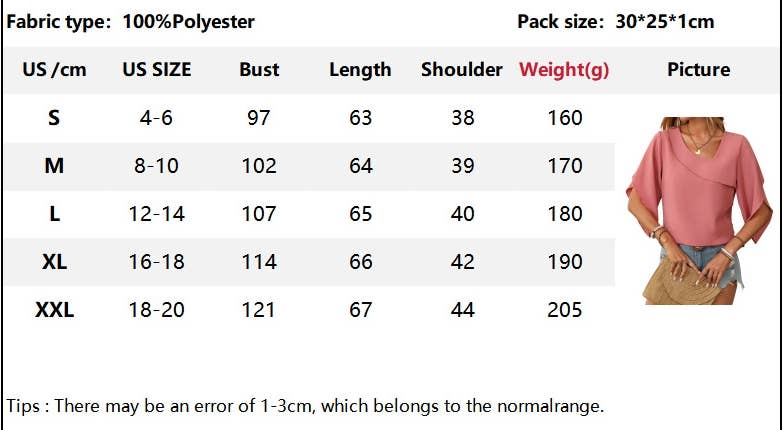 CWTBLS1711_CASUAL OBLIQUE V-NECK CHIFFON BUD SLEEVE TOP