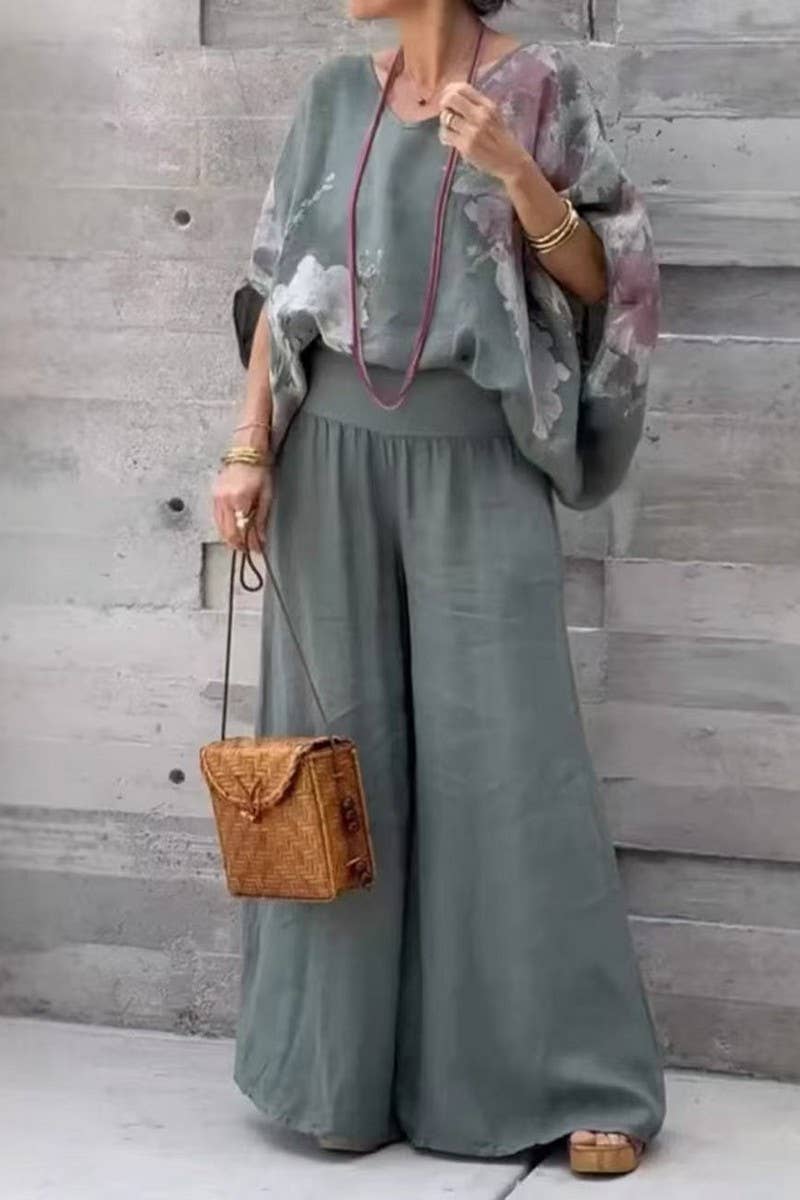 CWSTB2000_V-NECK FLORAL COTTON LINEN TOP & PANTS SET