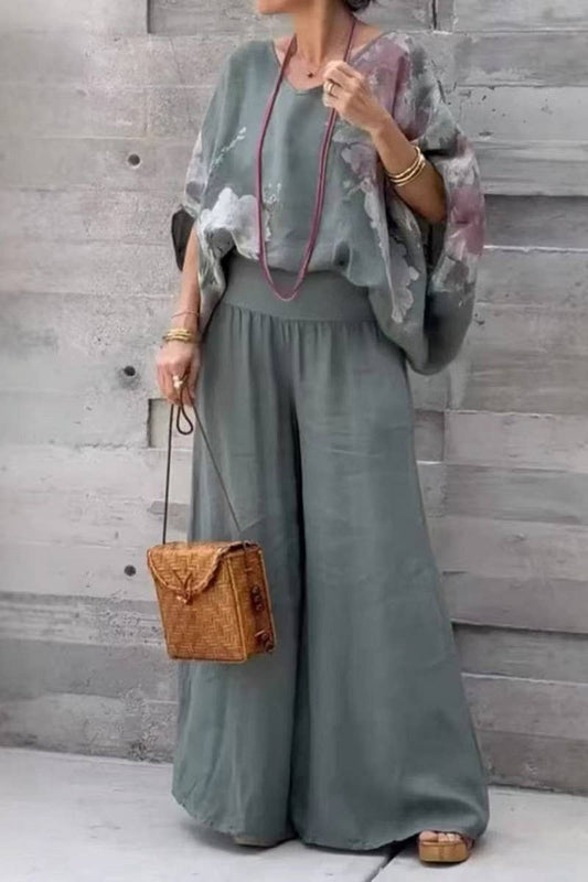 CWSTB2000_V-NECK FLORAL COTTON LINEN TOP & PANTS SET