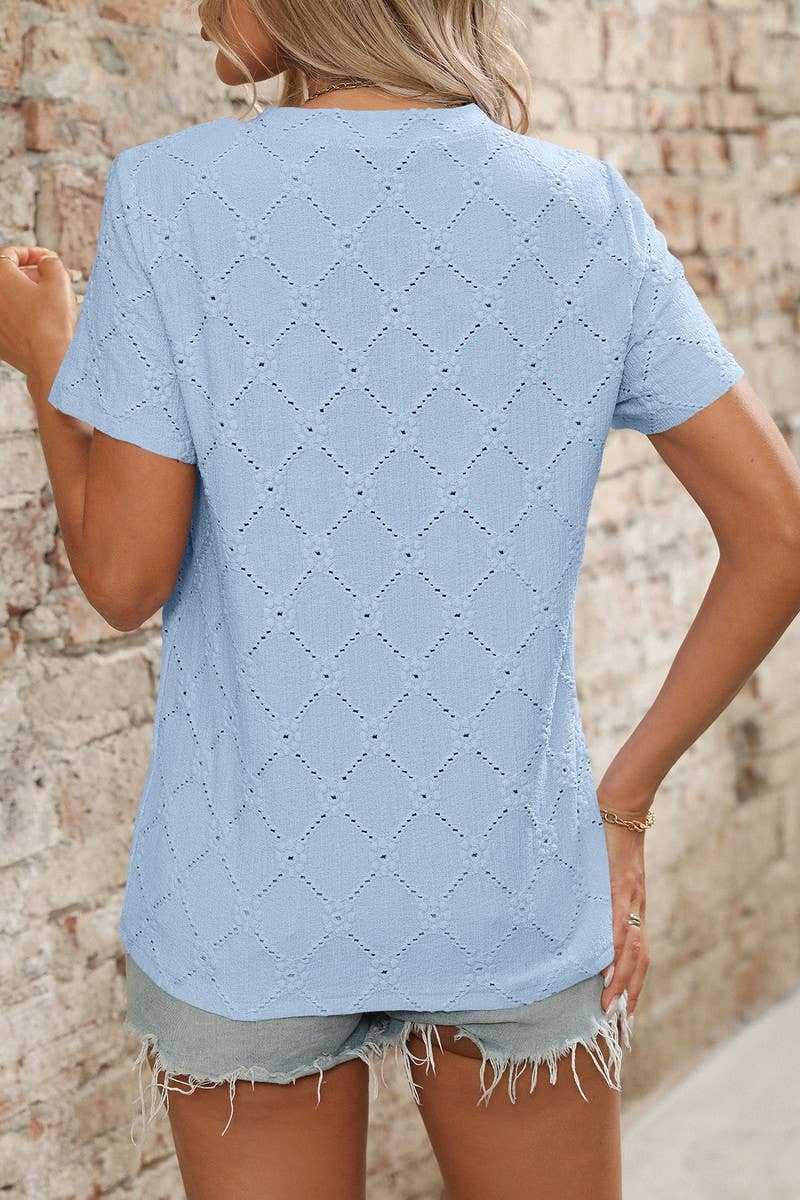 CWTTS1372_SUMMER ROUND NECK JACQUARD SHORT-SLEEVED T-SHIRT