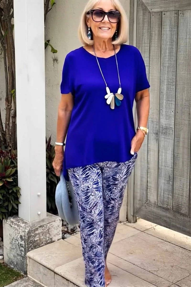 CWSTB00385_SOLID TOP AND PATTERNED TROUSERS SET