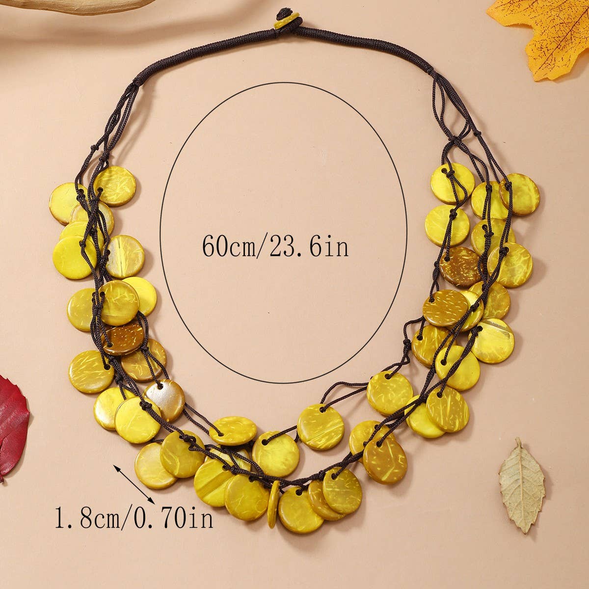 LONG COCONUT SHELL WOOD BEAD VINTAGE NECKLACE