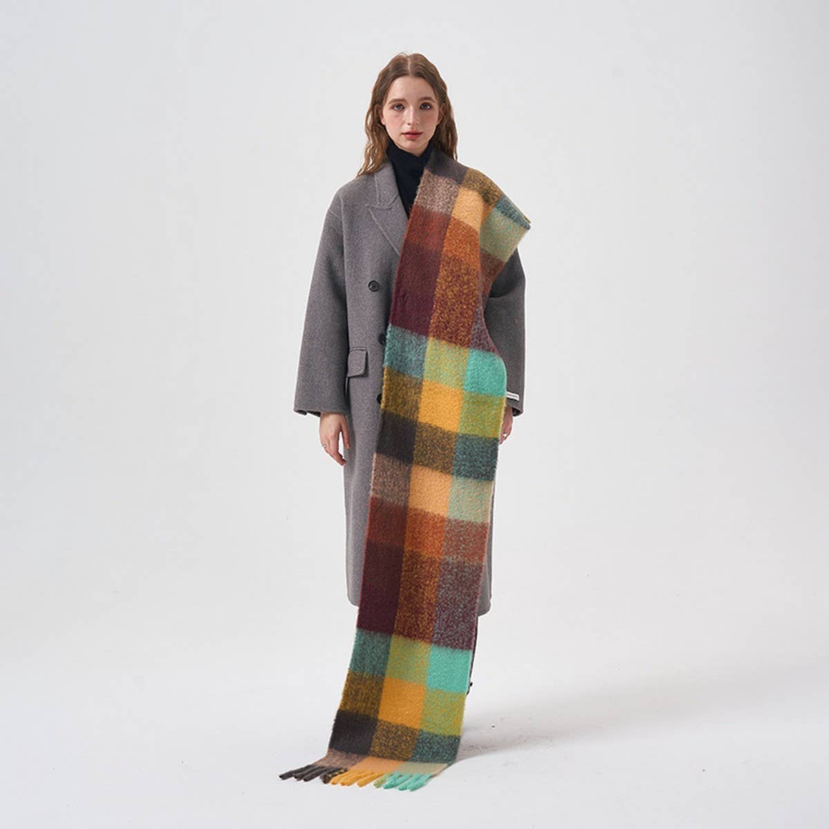 32% Wool Colorblock Plaid Scarf - Soft & Warm_CWASC2365