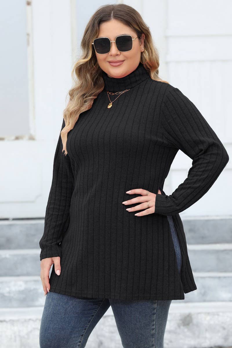 CWTTL1314_PLUS Size Turtle Neck Long Slv Pullover Long Top