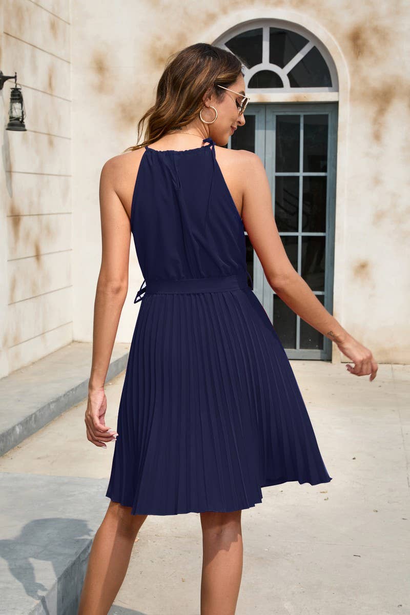 CWDSD4008_SOLID COLOR WAISTBAND SHORT DRESS