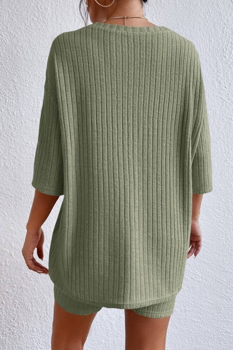 CWSTB1361_SOLID COLOR ROUND NECK LOOSE TOP AND SHORTS SET