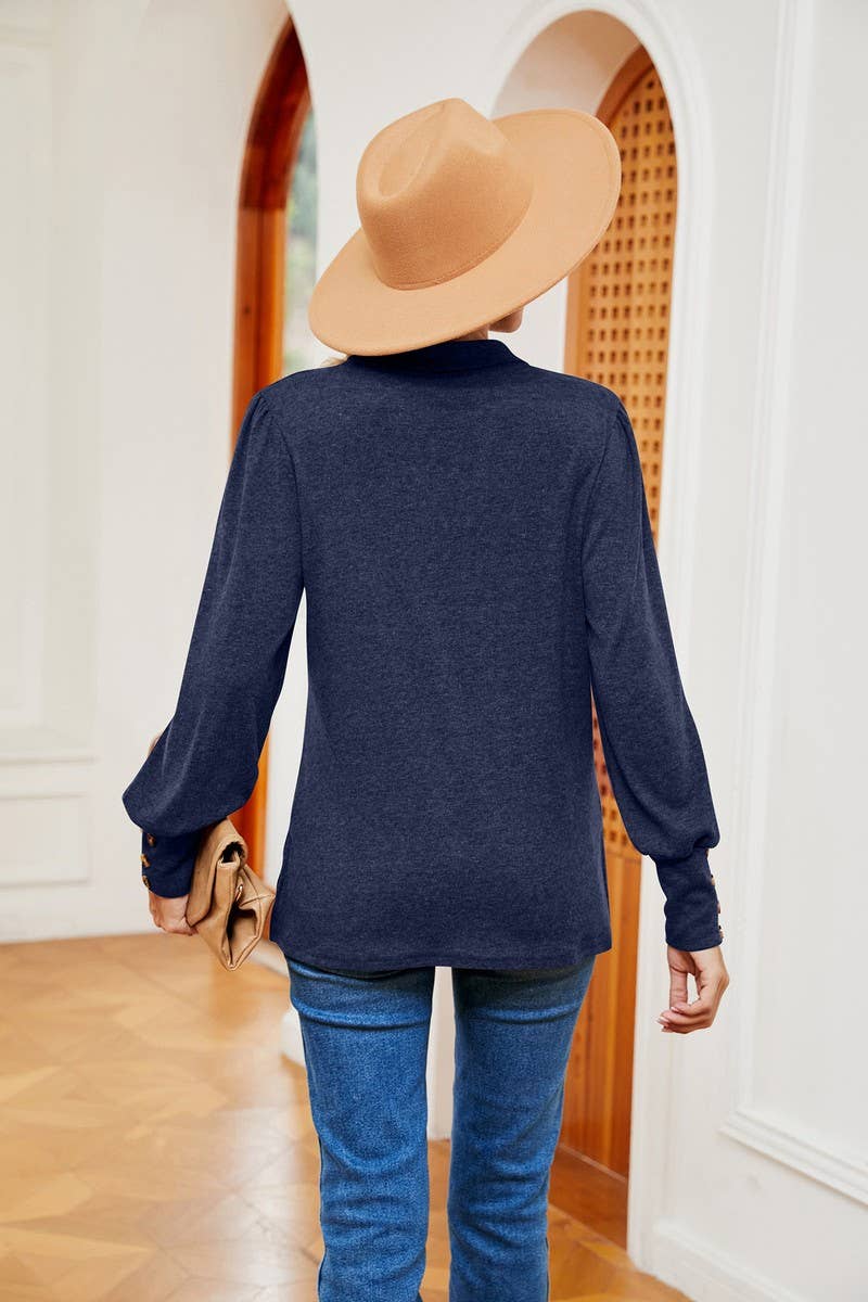 CWTBLL2398_SOLID COLOR POLO NECK LONG SLEEVE BUTTON PULLOVER