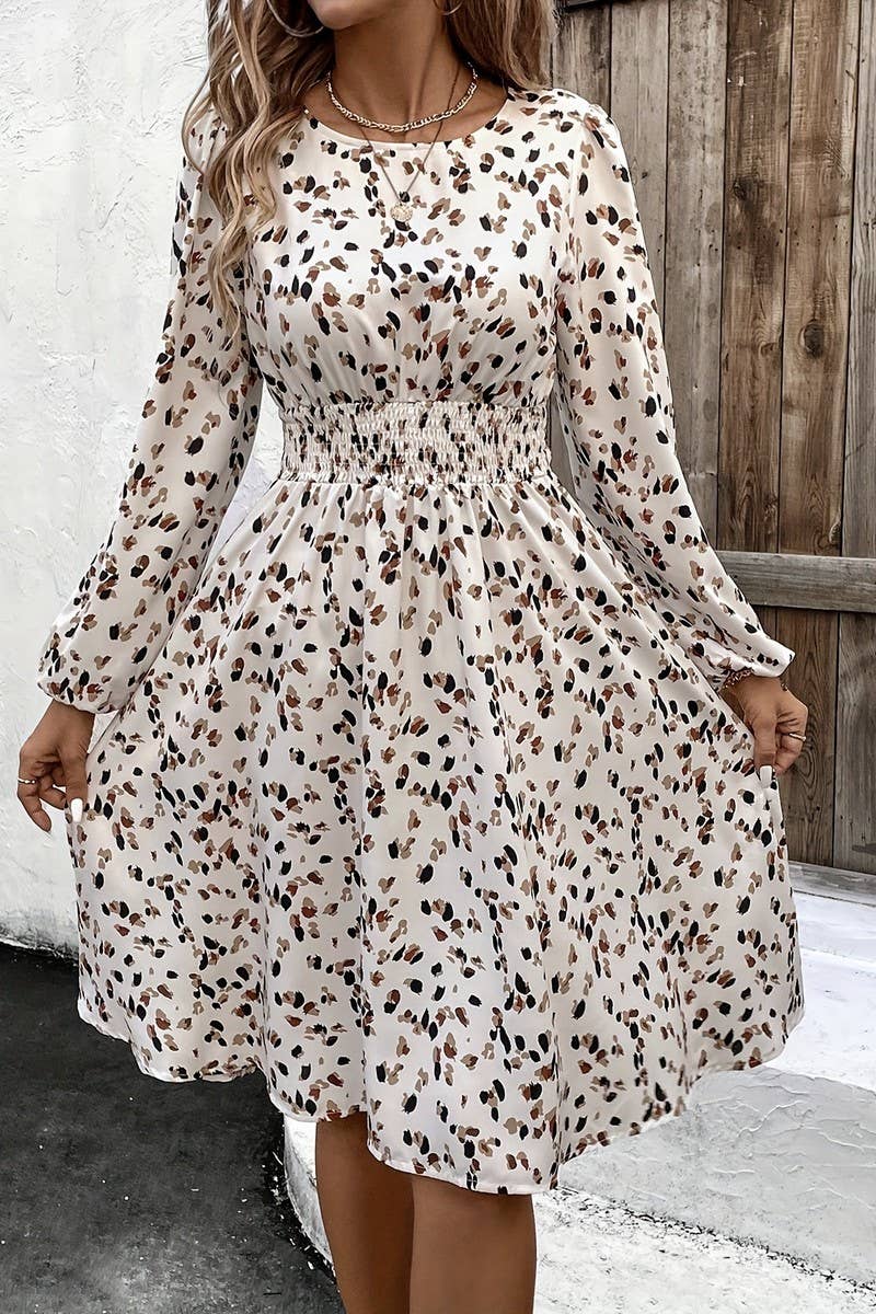 CWDSD8211_AUTUMN FRENCH PRINT LONG SLEEVE DRESS