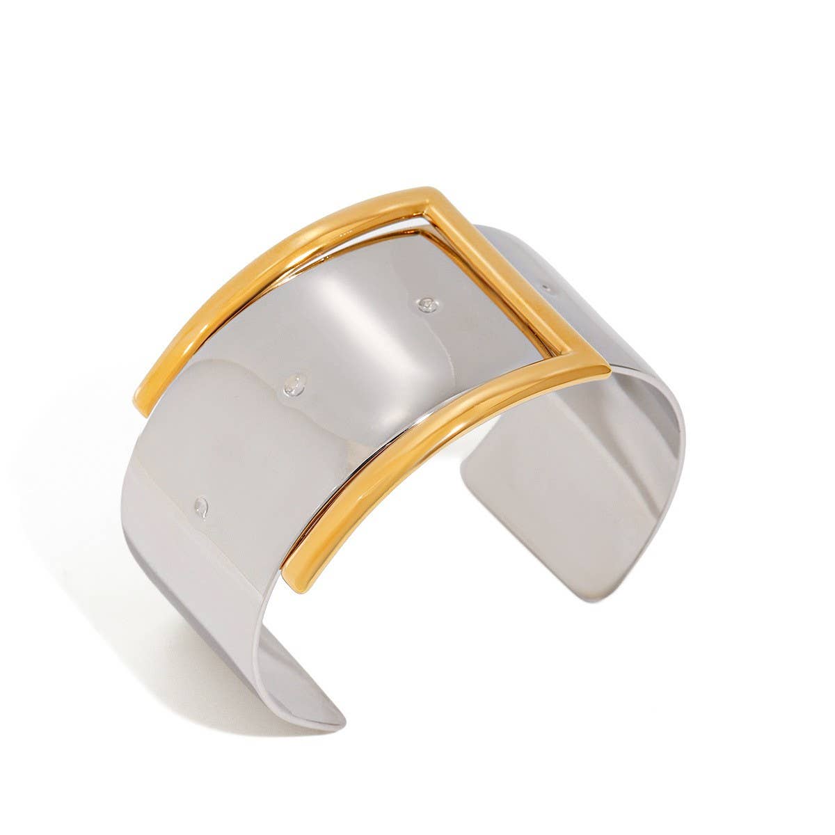 18K Gold Silver Two-Tone Belt Buckle Open Bangle_CWAJE4725