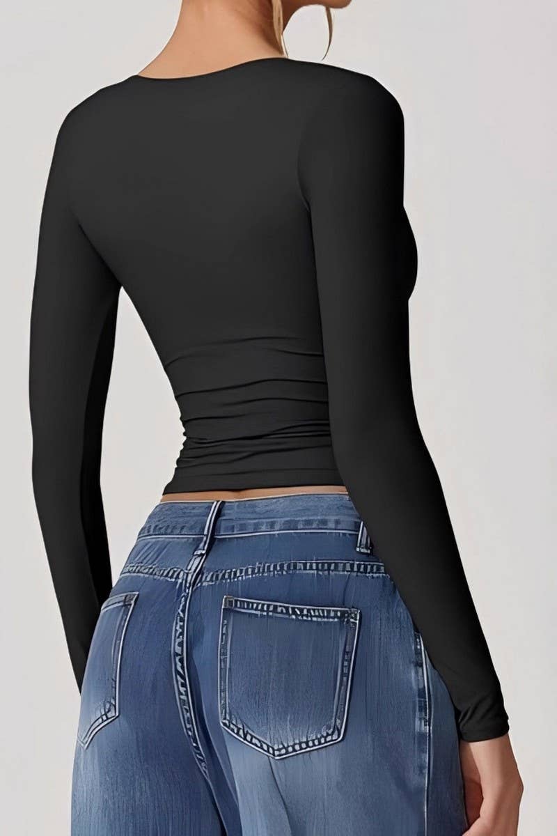 CWTBLL01152_SEXY DEEP V NECK LONG SLEEVE SLIM TEE