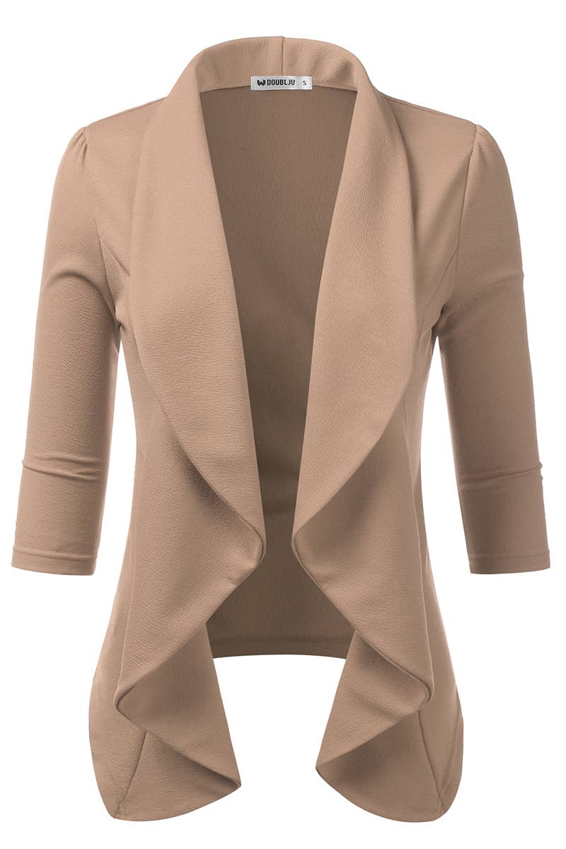 CWOBL089_Casual Work 3/4 Sleeve Open Front Blazer