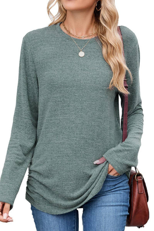 CWTBLL01304_COLORBLOCK RUCHED LONG SLEEVE CASUAL T SHIRT