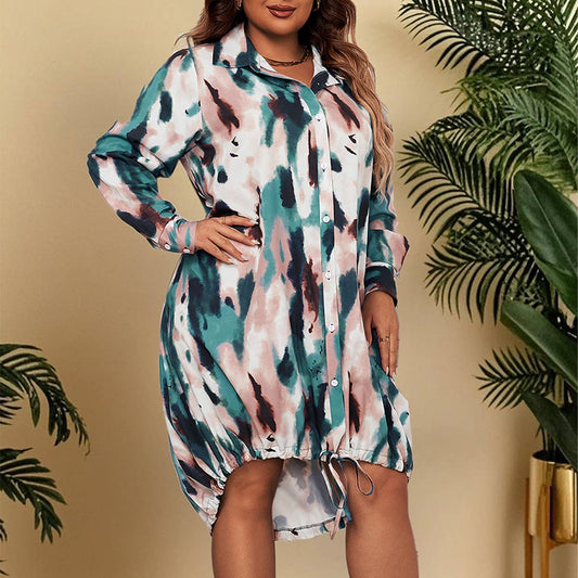 Plus Size Polo Dress ??Loose Fit Drawstring Hem_CWDMD5970