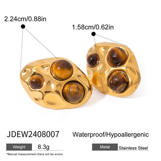 LUXURY STAINLESS STEEL NATURAL STONE EARRINGS
