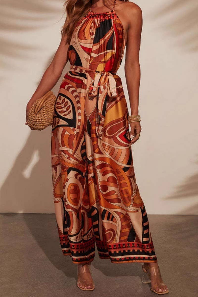 CWSJS1610_LEAF PRINT SLEEVELESS MID-LENGTH JUMPSUIT