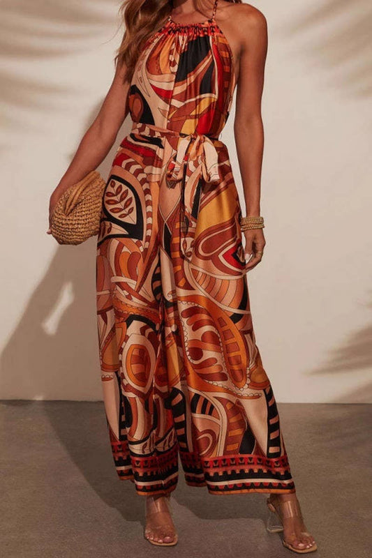 CWSJS1610_LEAF PRINT SLEEVELESS MID-LENGTH JUMPSUIT