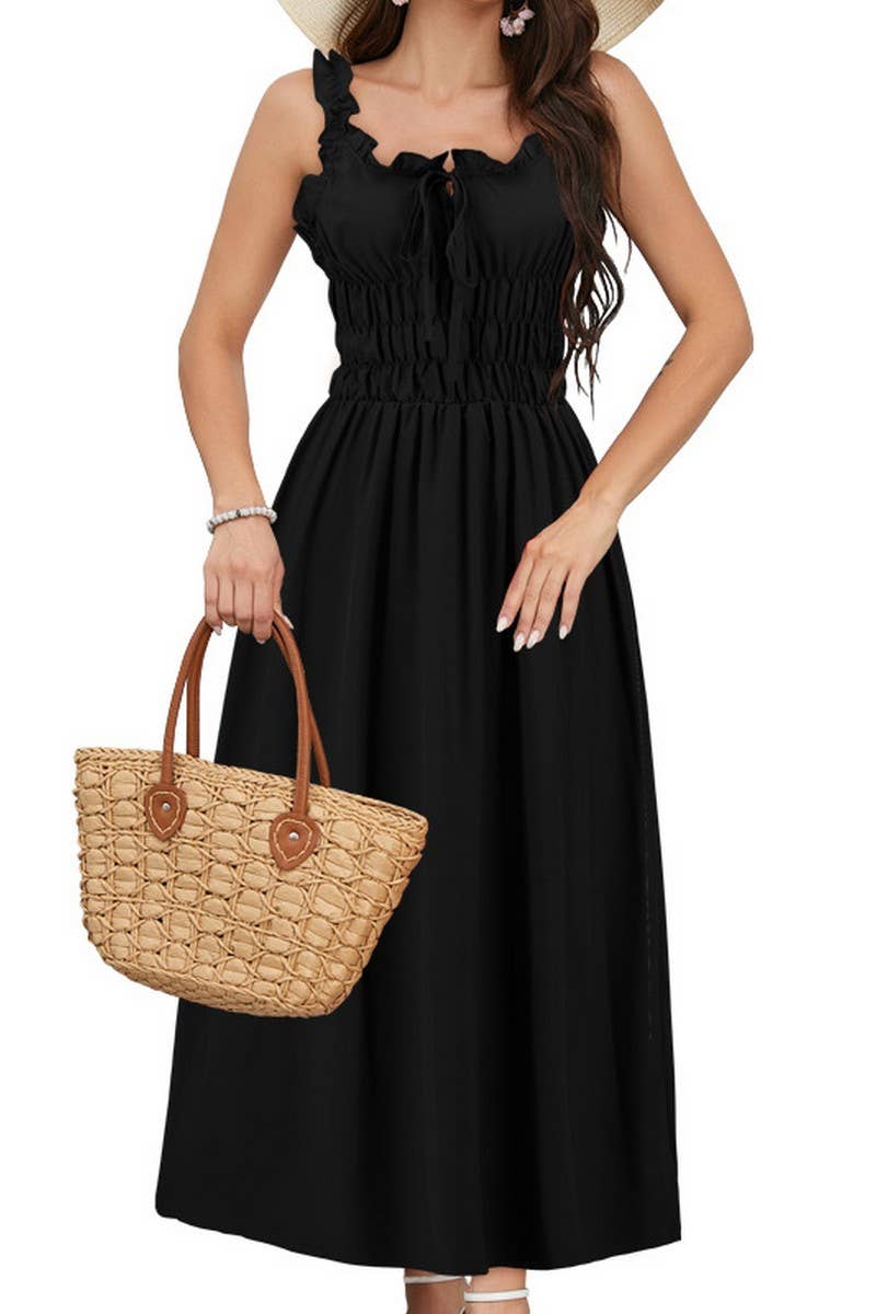 CWDMD6206_CASUAL SOLID COLOR WAIST TIE CAMI MAXI DRESS