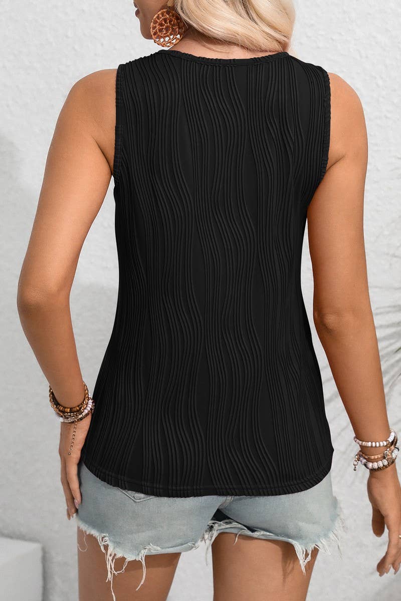 CWTBLSL0586_SOLID COLOR CASUAL KEYHOLE NECK SLEEVELESS TOP