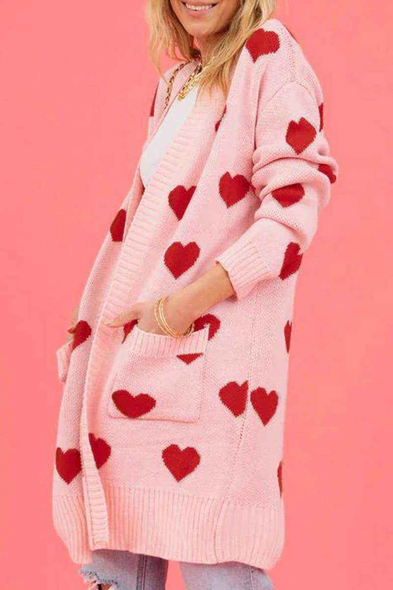 CWOCAL00831_BUTTONLESS HEART PATTERN MIDI KNIT CARDIGAN