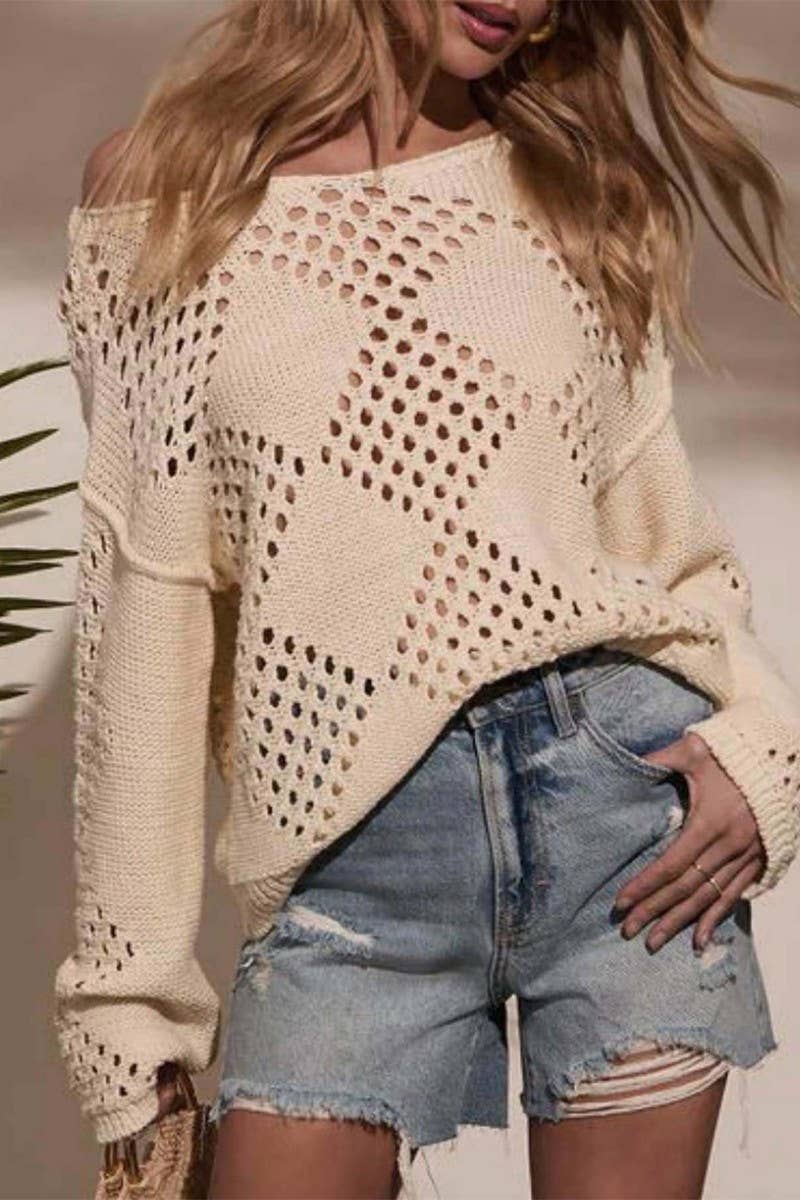 CWOSWL6870_CHIC OFF SHOULDER HOLLOW OUT KNIT SWEATER