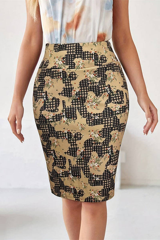 CWBMS0423_EARLY SPRING ELEGANT PRINTED BACK SLIT SKIRT